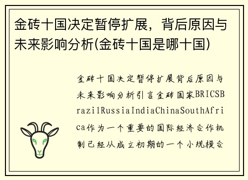 金砖十国决定暂停扩展，背后原因与未来影响分析(金砖十国是哪十国)