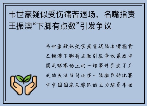 韦世豪疑似受伤痛苦退场，名嘴指责王振澳“下脚有点数”引发争议